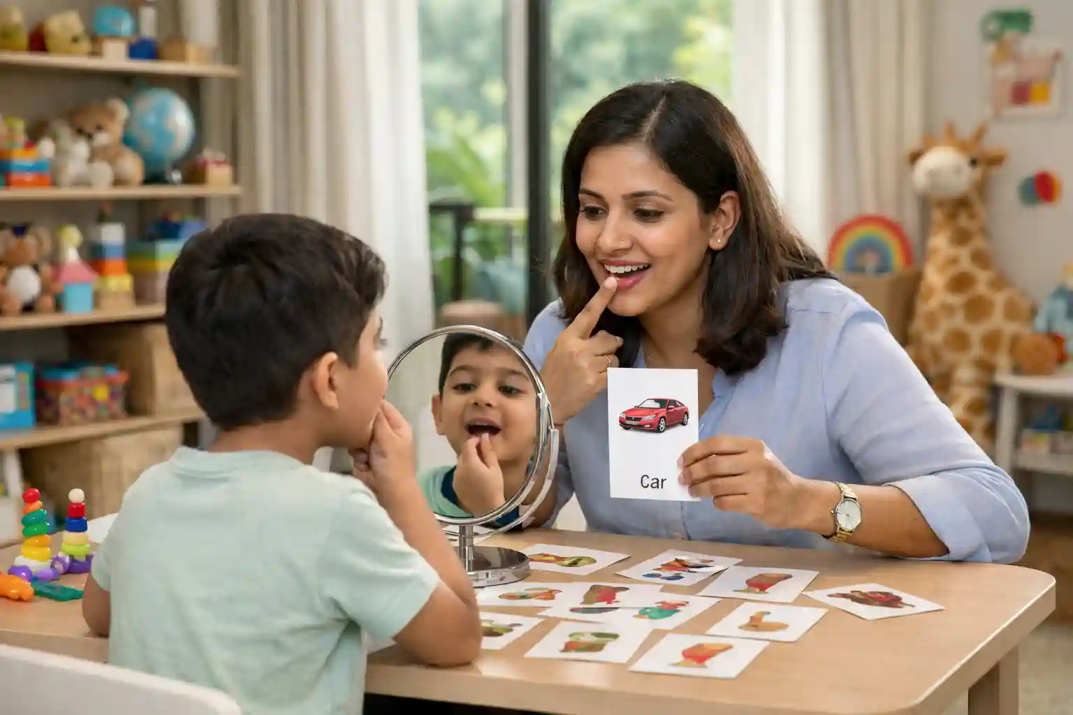 Experienced speech therapist working with a child in a Bangalore clinic