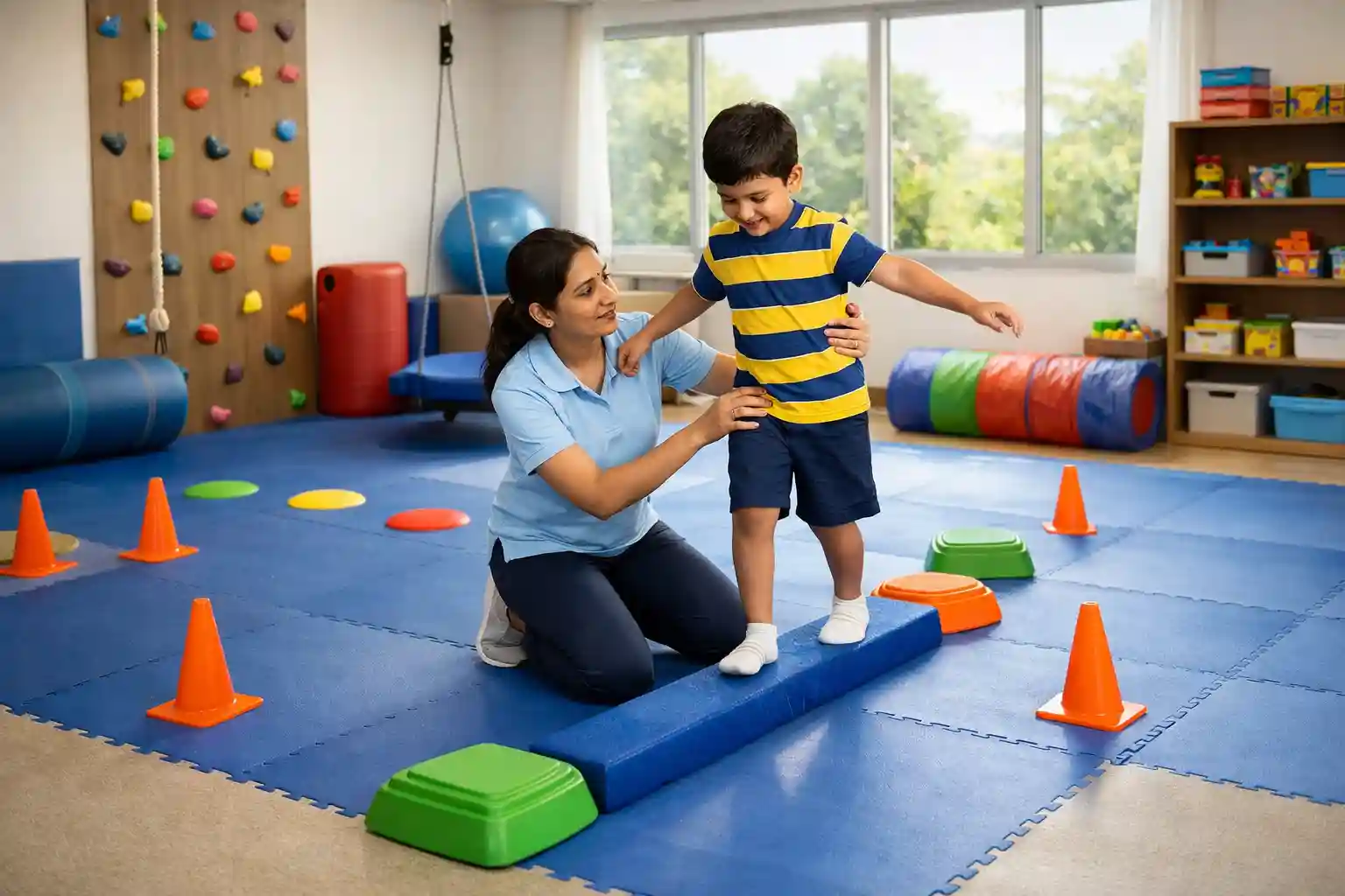 Gross motor skills occupational therapy in a Bangalore clinic focusing on balance and posture
