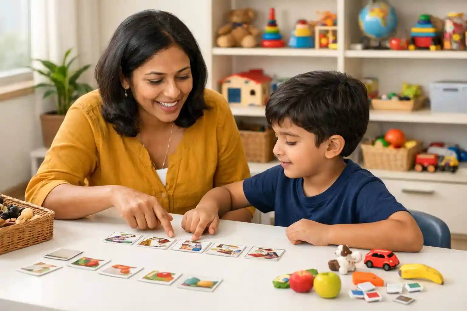 Language-building speech therapy session in a Bangalore clinic