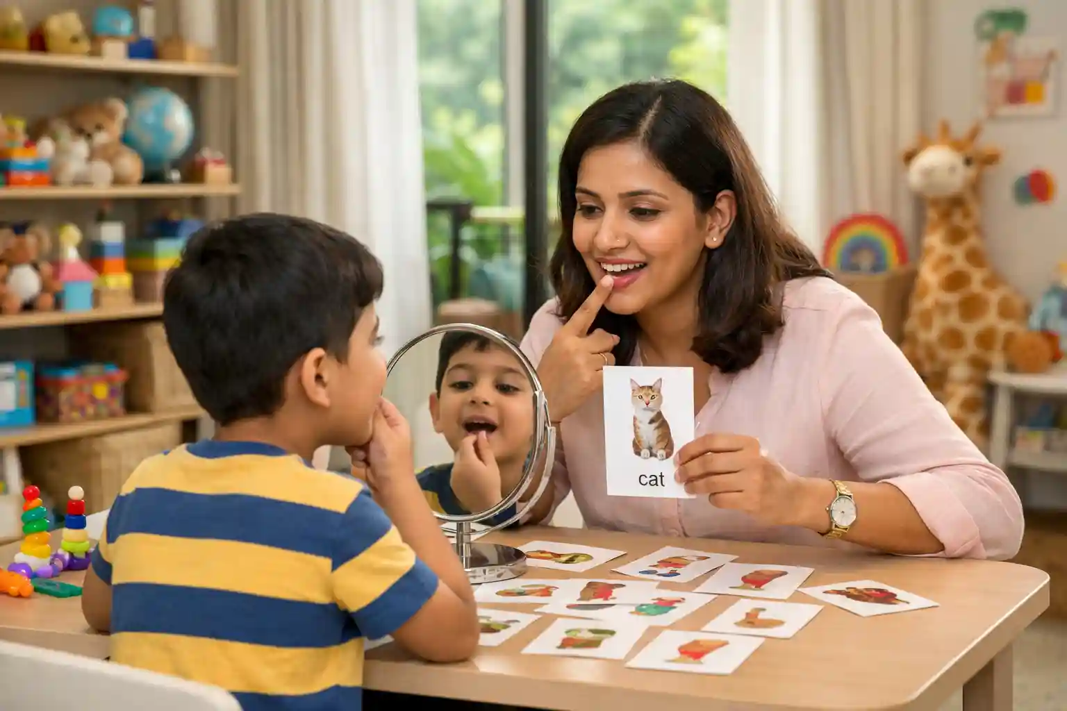 Speech therapist working with a child in a Bangalore speech language therapy clinic